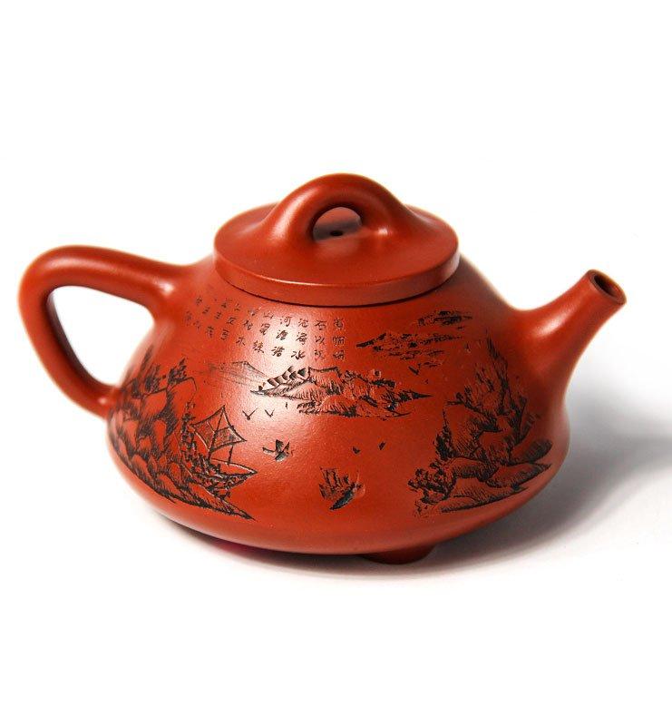 Чайник из исинской глины формы Ши Пяо, красный «Каменный ковш»