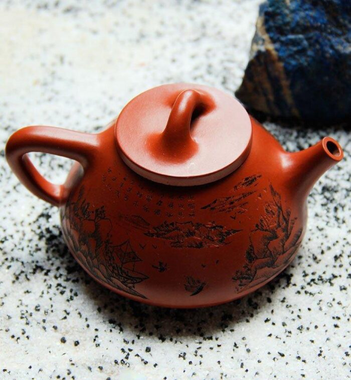 Чайник из исинской глины формы Ши Пяо, красный «Каменный ковш»  - фото 5