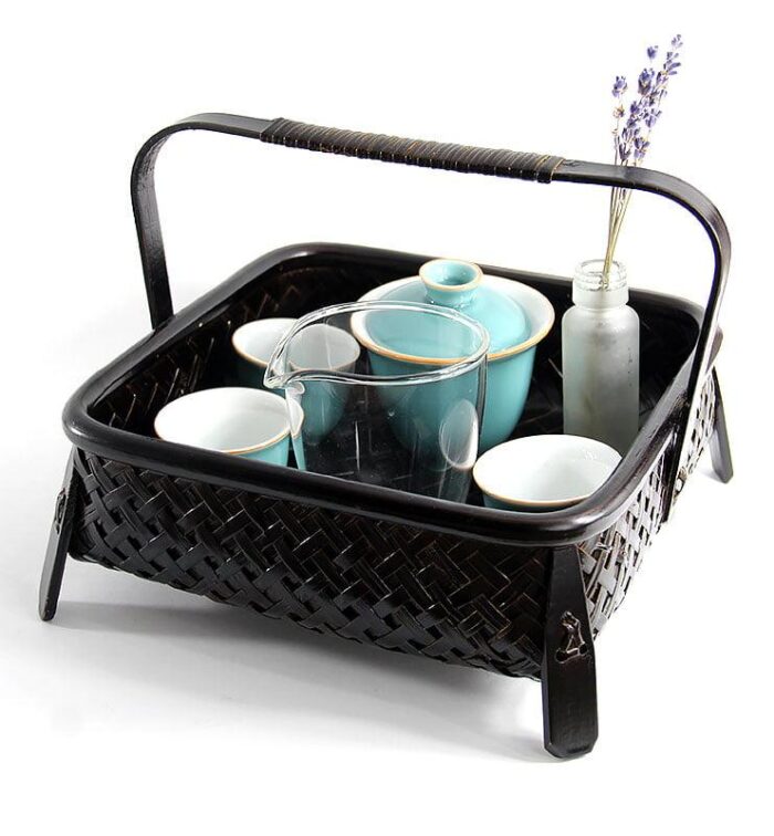Бамбуковая плетеная корзина для хранения посуды и чая  - фото 2