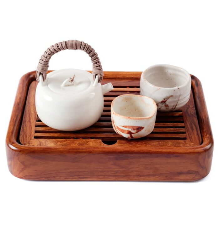 Білий чайник в японському стилі з ротанговою ручкою 225 мл
